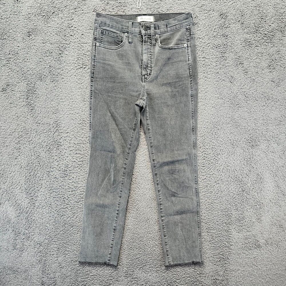 Madewell Stovepipe Jeans Women Size 24‎ Black Denim Straight Leg Raw Hem